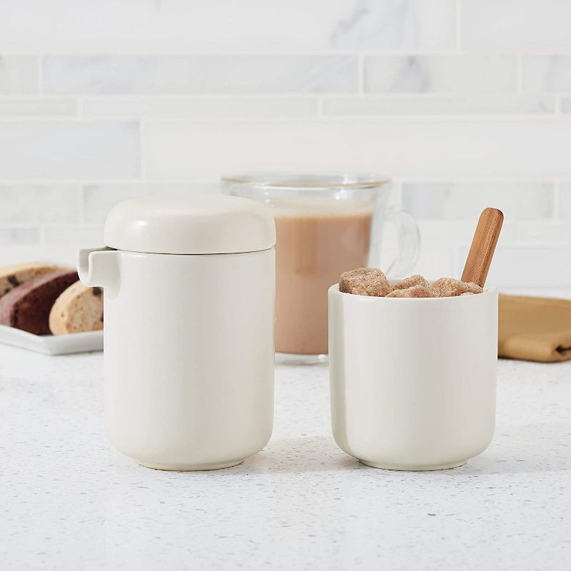 BonJour Wayfarer Ceramic Collection Sugar & Creamer Set, Matte White