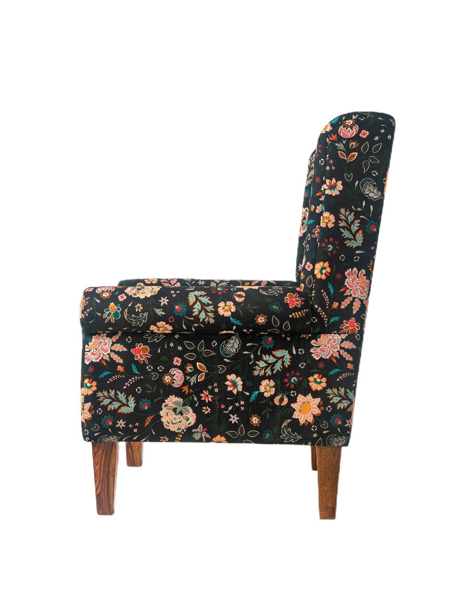 Chumbak Bohemian Paisleys Floral Black Sheesham Wood Begum Wing Chair