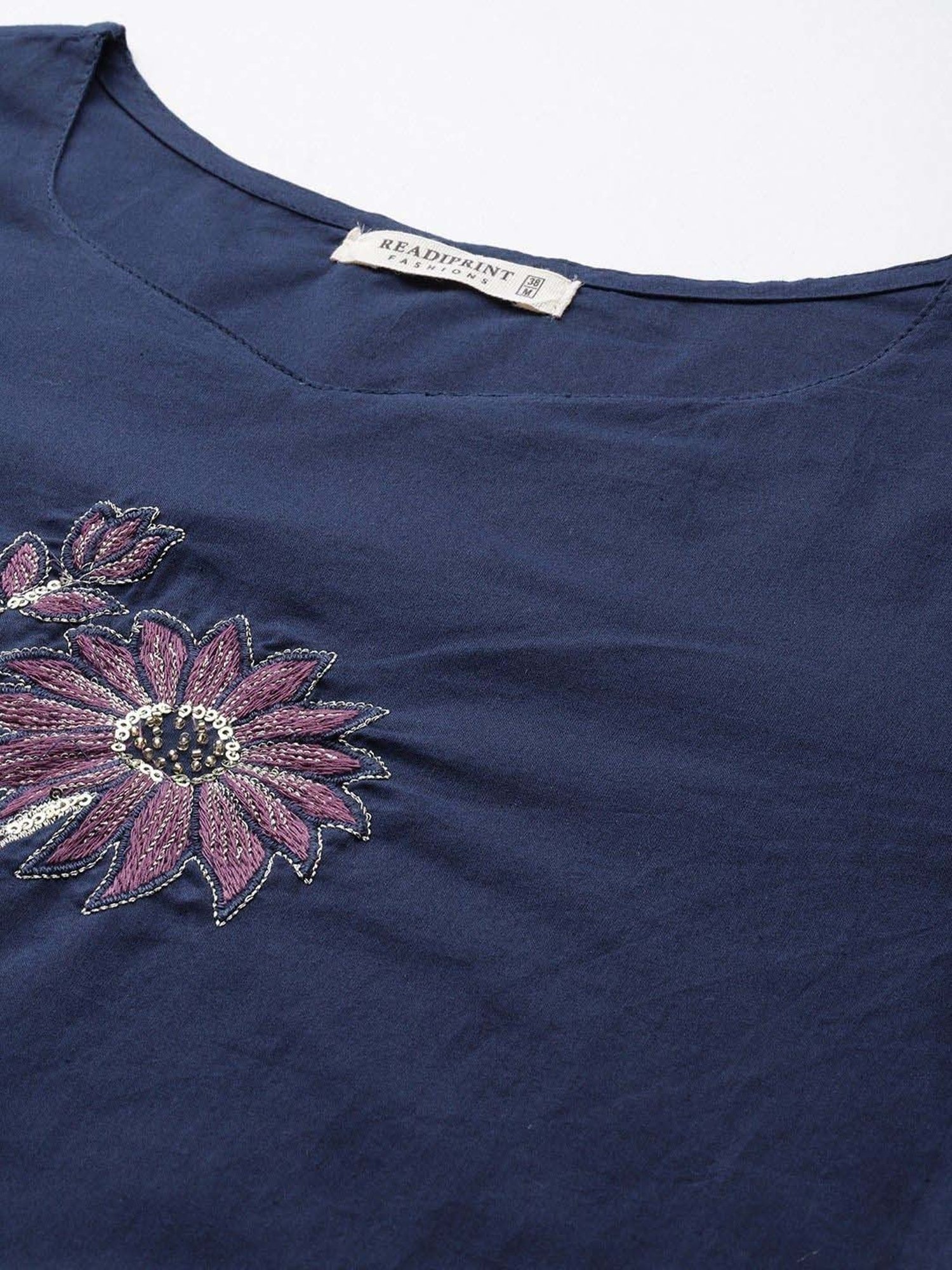 READIPRINT FASHIONS Blue Cotton Embroidered Kurta Pant Set With Dupatta