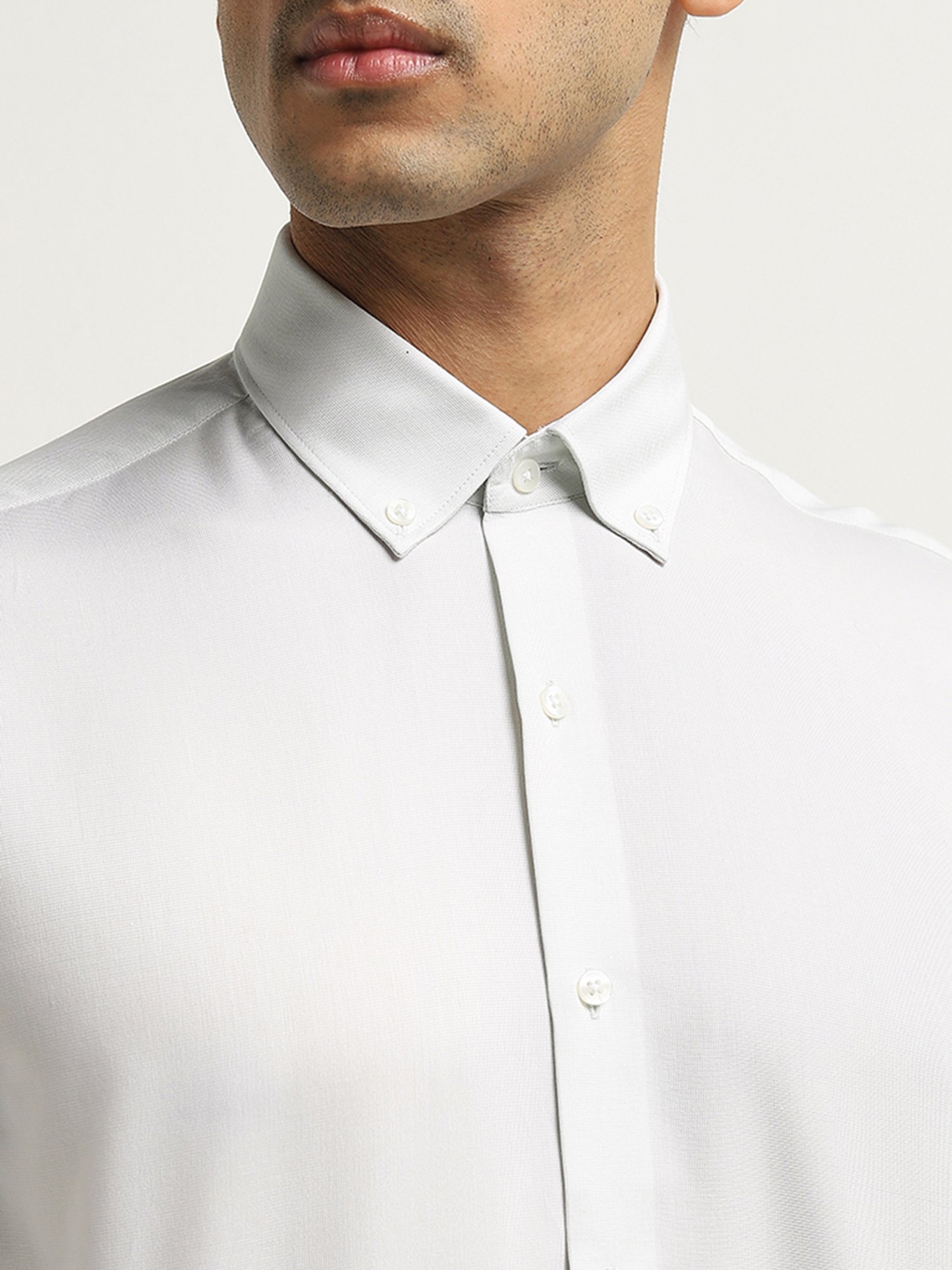 WES Formals by Westside Light Sage Slim-Fit Cotton Shirt