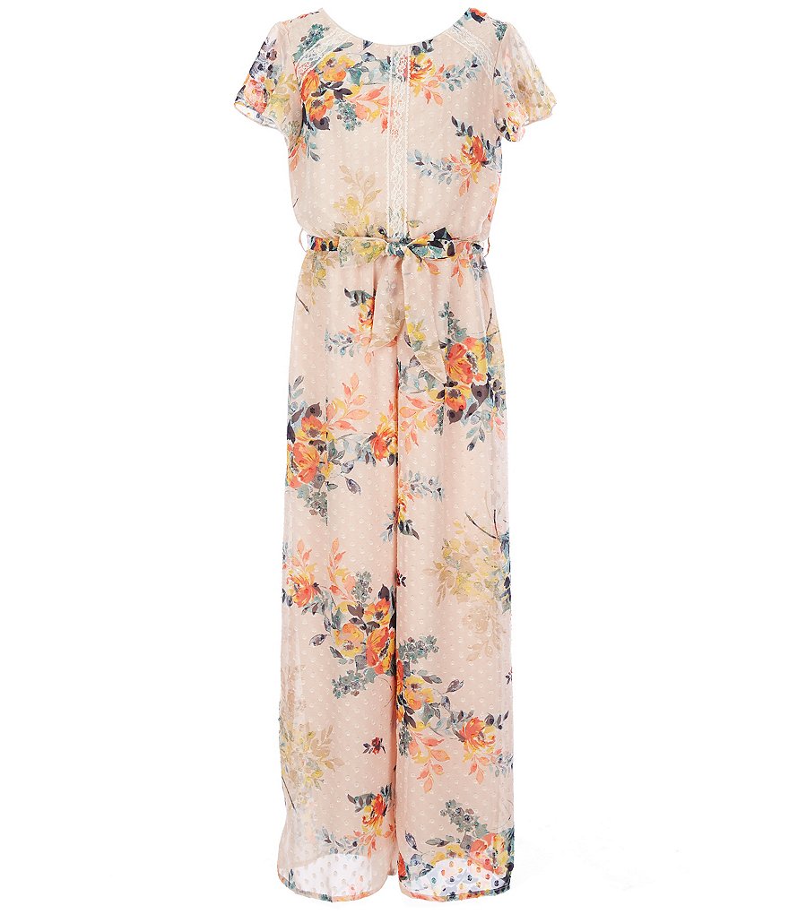 Xtraordinary Big Girls 7-16 Flutter-Sleeve Floral Chiffon Jumpsuit