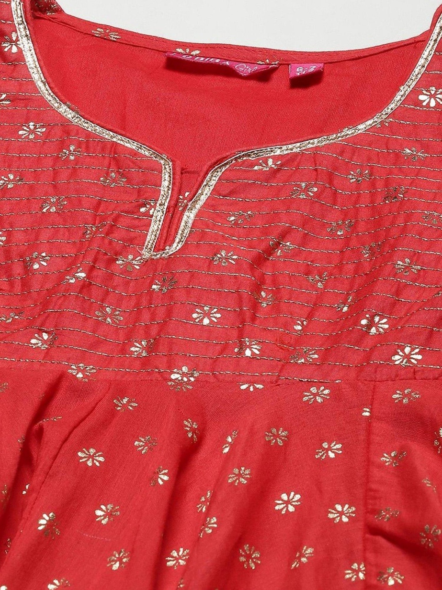 Biba Kids Red & Gold Cotton Printed Full Sleeves Kurta Set