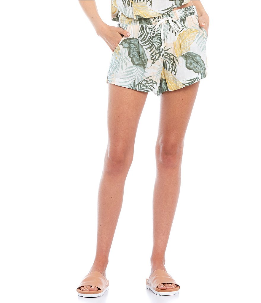 Guess Brynn Tropical Floral Mid Rise Linen Shorts
