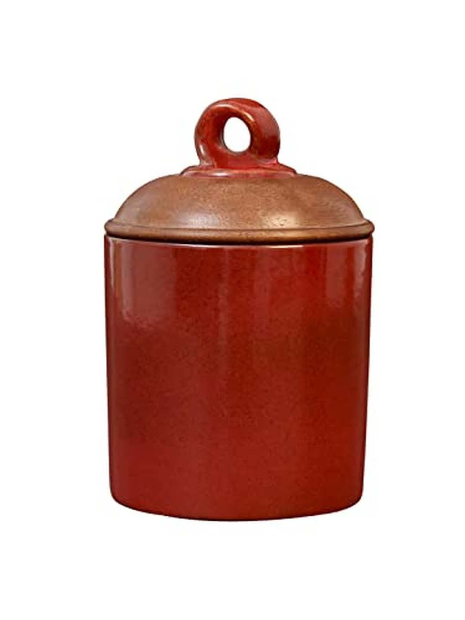 Ellementry Scarlet Red Ceramic Jar With Wooden Lid (0.4 L) - Set of 1