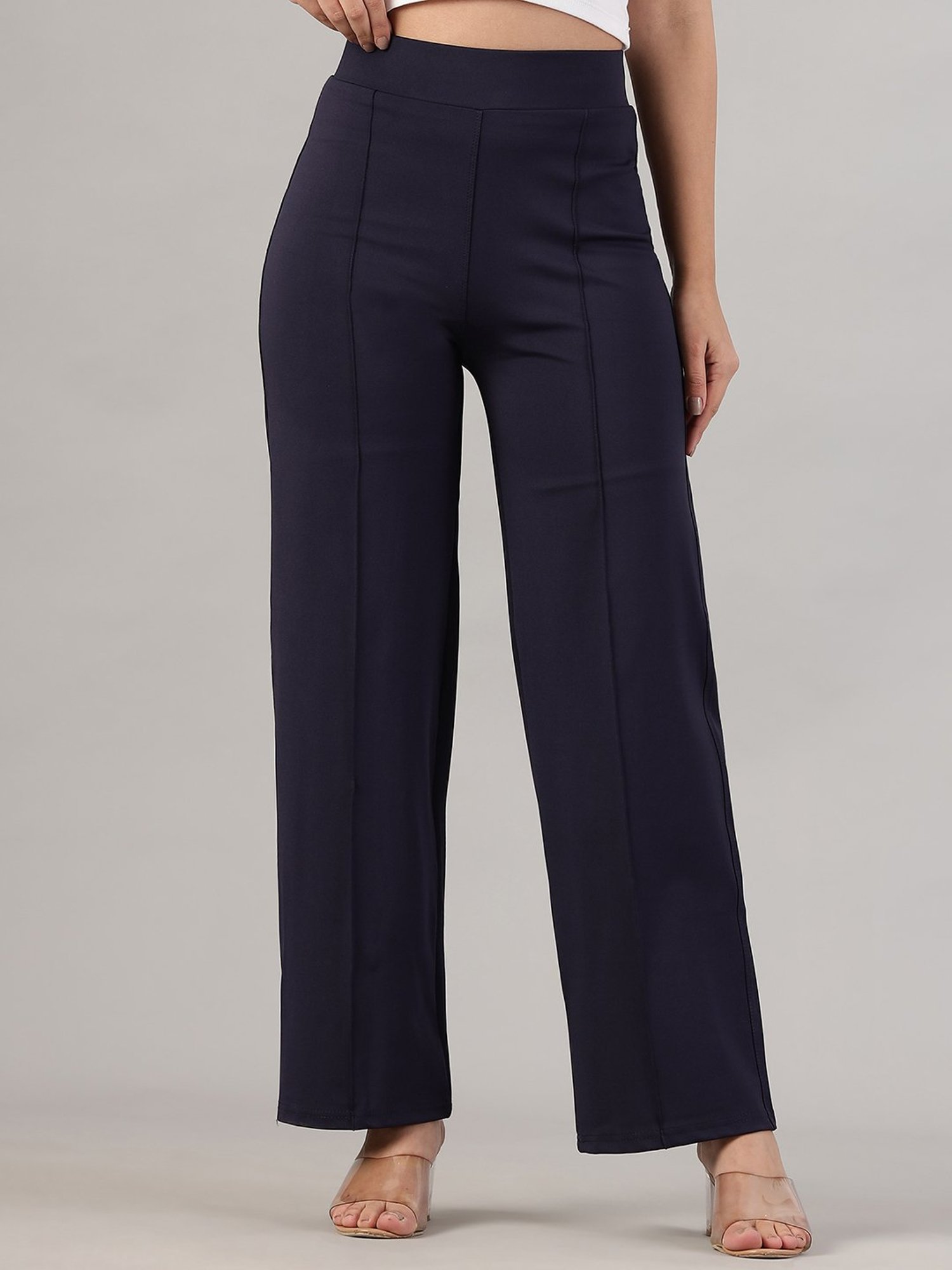 FITHUB Navy Relaxed Fit High Rise Trousers