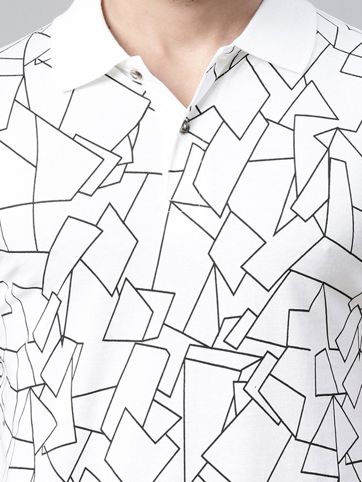 Kryptic White Regular Fit Printed Cotton Polo T-Shirt