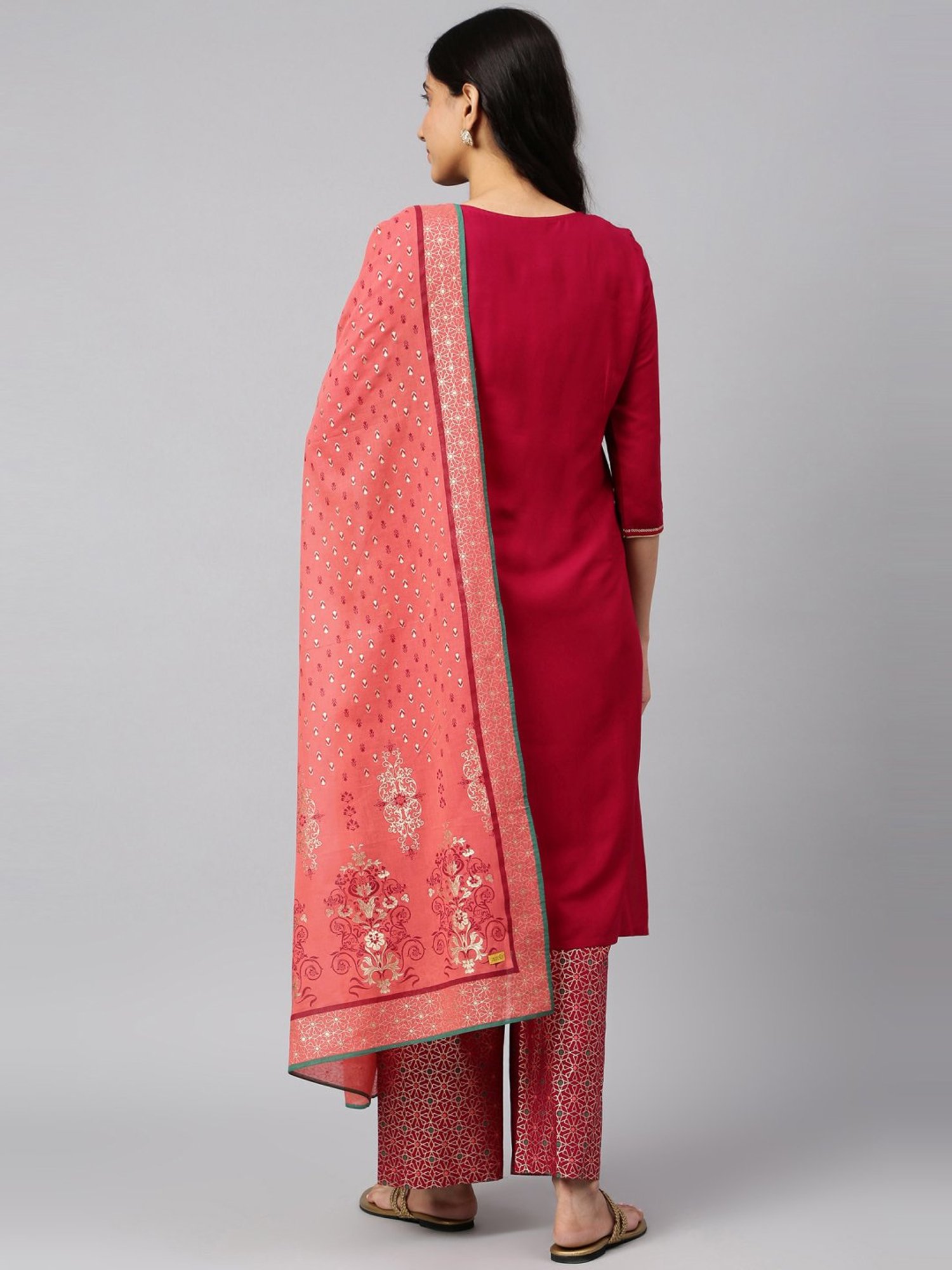 Aurelia Pink Embroidered Kurta Palazzo Set With Dupatta