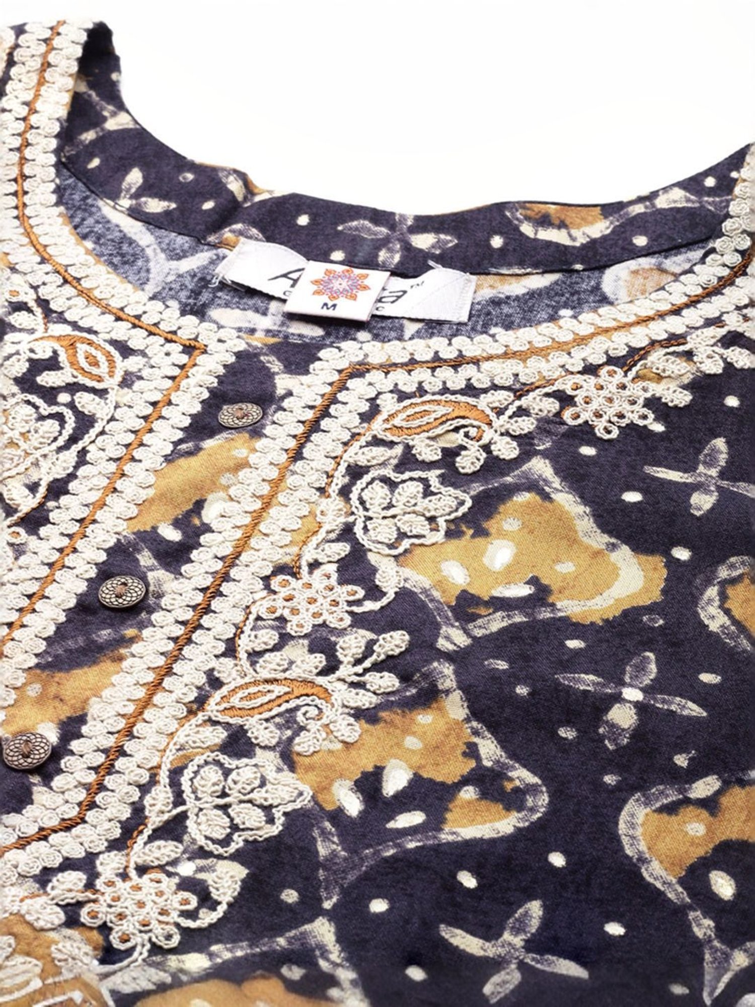 Aarika Black Cotton Embroidered Straight Kurta