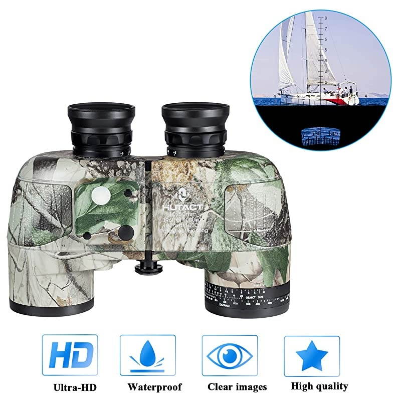 Military Binoculars 10x50, with Rangefinder & Compass Direction, PORRO Prism for Adults Hunting, Rangefinding Binoculars for Marine, Fishing, Bird Watching; with Carrying Bag, Harness Strap
