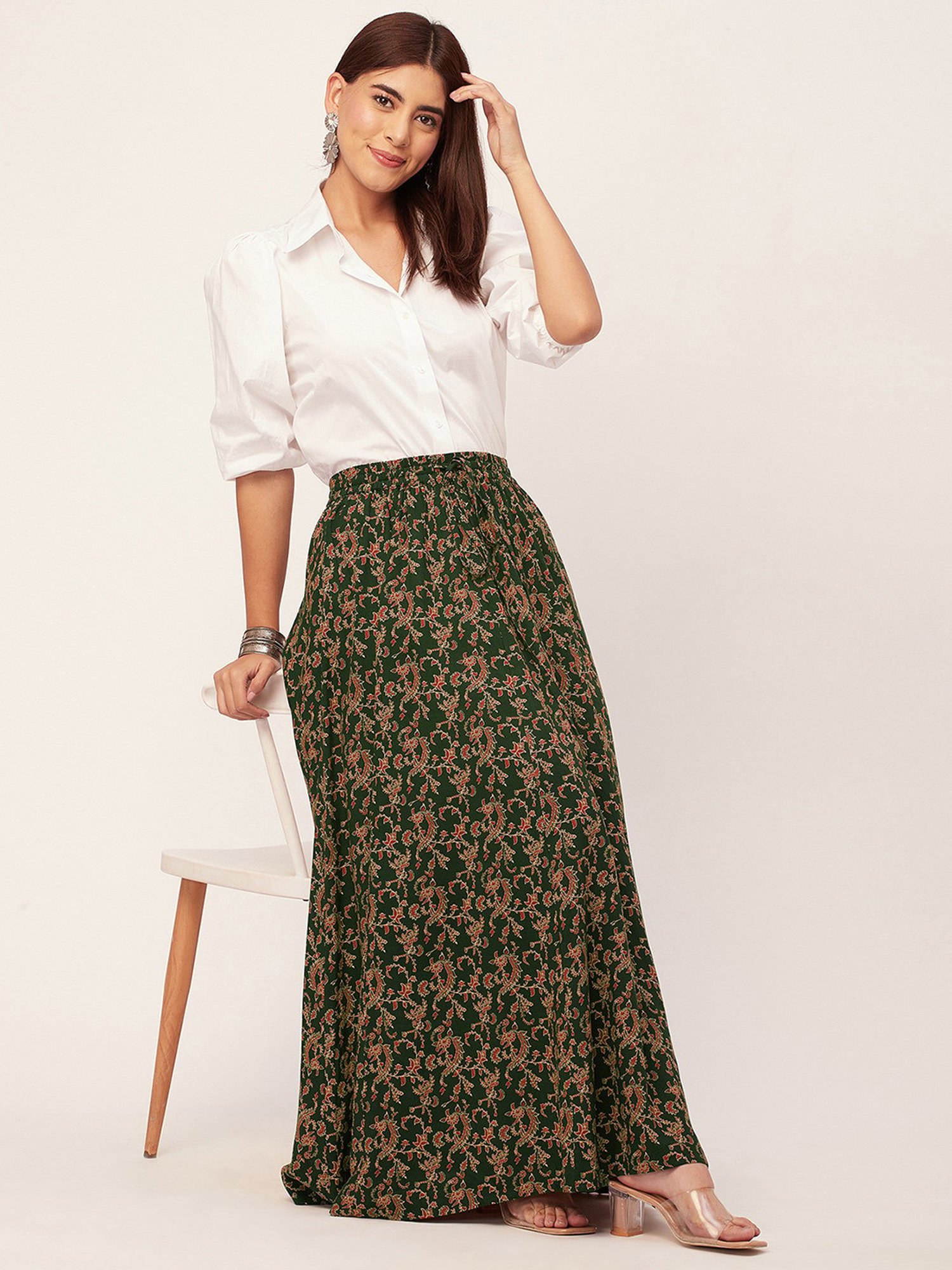 Moomaya Green Floral Print Skirt