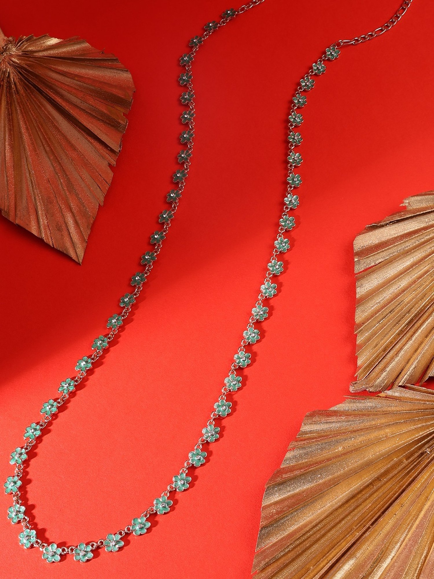 Zaveri Pearls Green Enamel Tiny Flowers Contemporary Kamarbandh-ZPFK16004