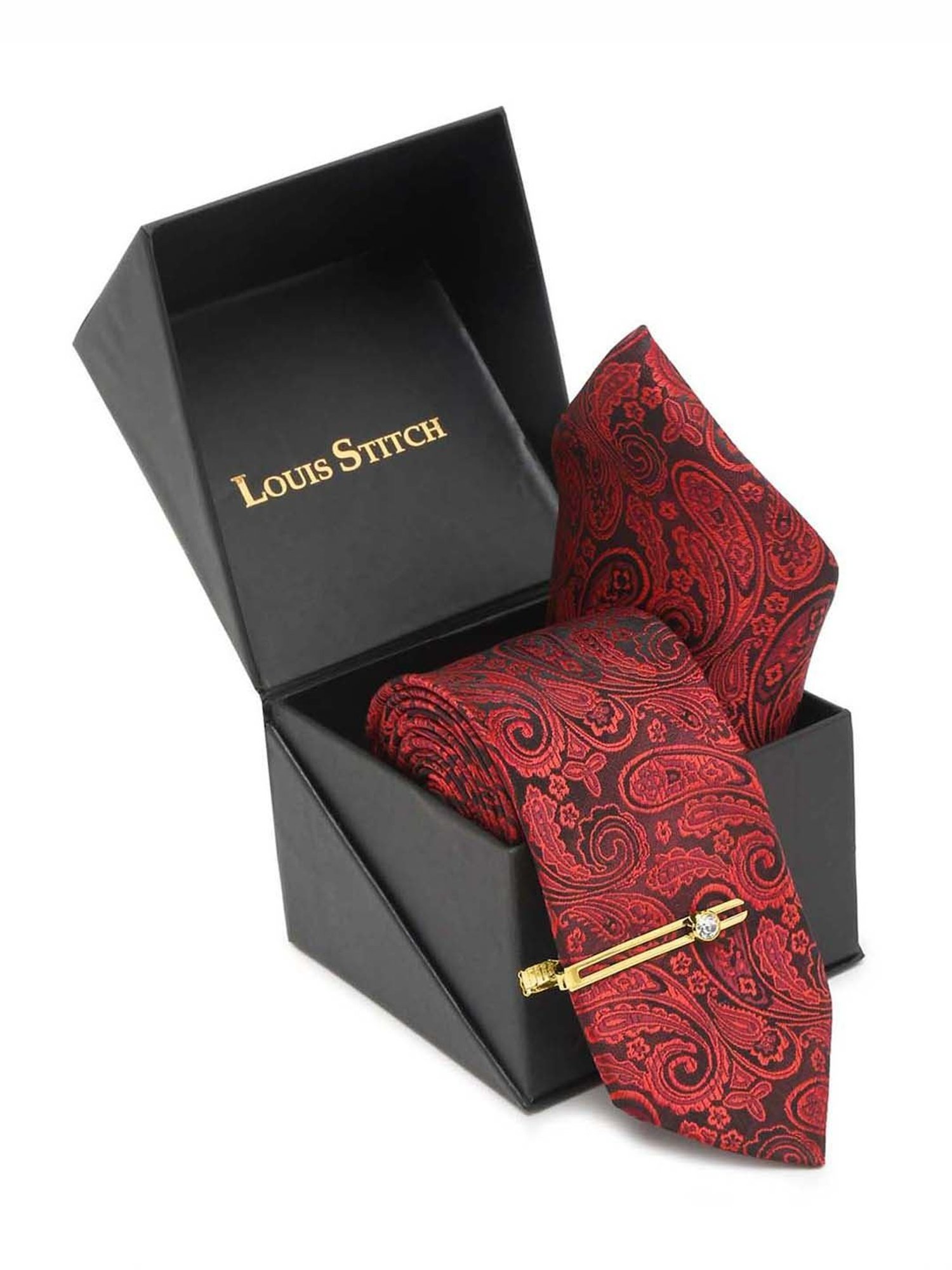 Louis Stitch Red Printed Necktie Gift Set - Set of 3