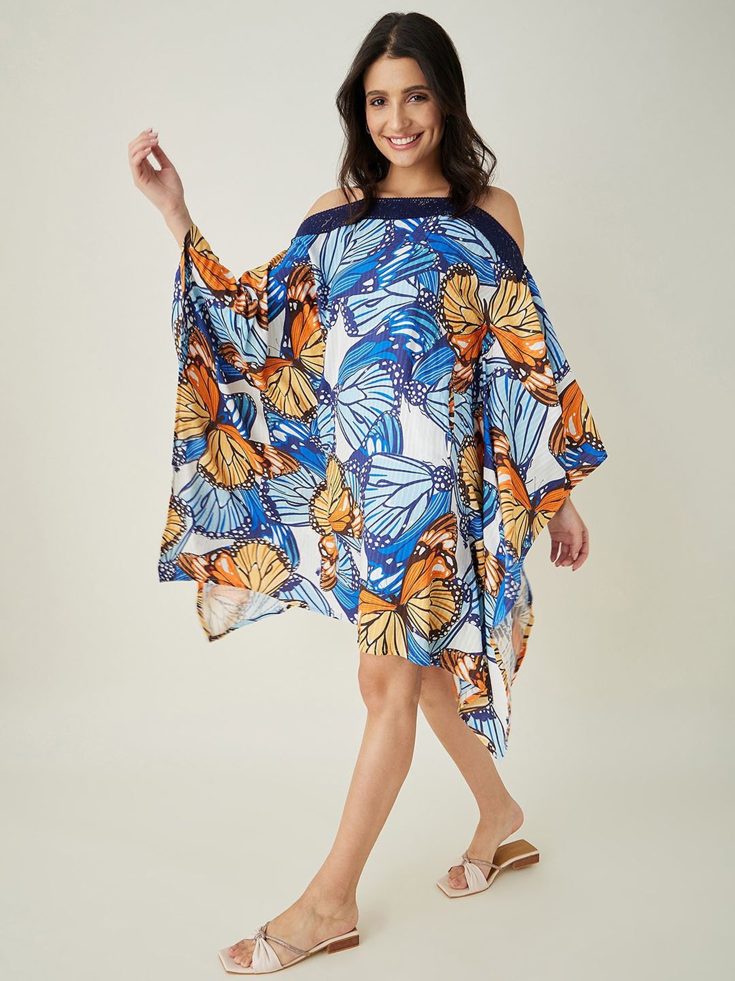 The Kaftan Company Blue Printed Kaftan Beachwear Dress
