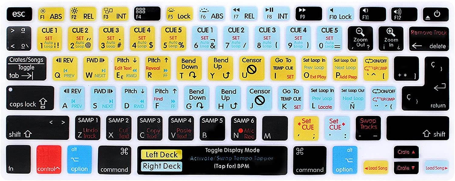 HRH Hot Key Function Shortcut Spanish Silicone Keyboard Cover Skin for Mac Air 13,MacBook Pro 13/15/17 (with or w/Out Retina Display, 2015 or Older Version)&Older iMac US/EU-Serato Scratch Live