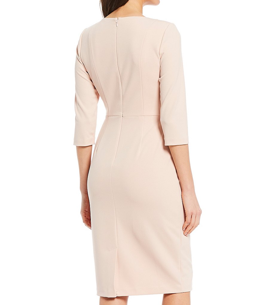 Adrianna Papell Stretch Crepe Knit Tie Waist 3/4 Sleeve Midi Sheath Dress