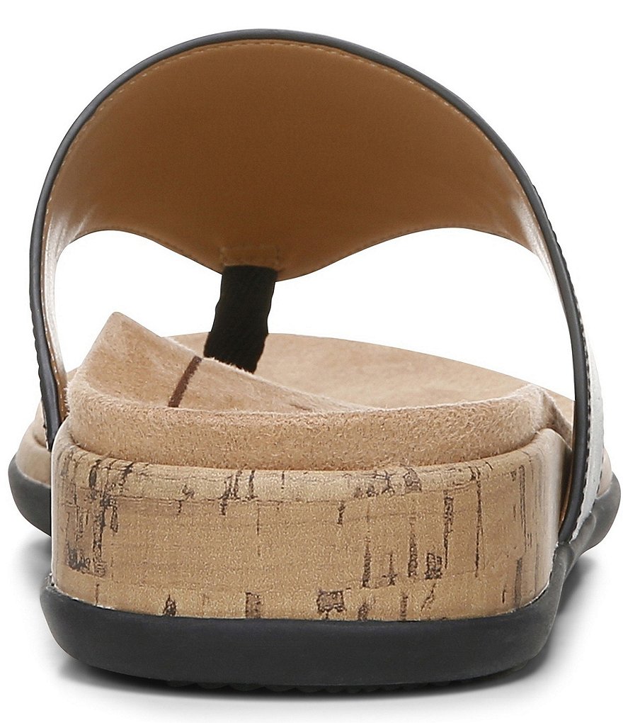 Vionic Jillian Leather Cork Wedge Thong Sandals