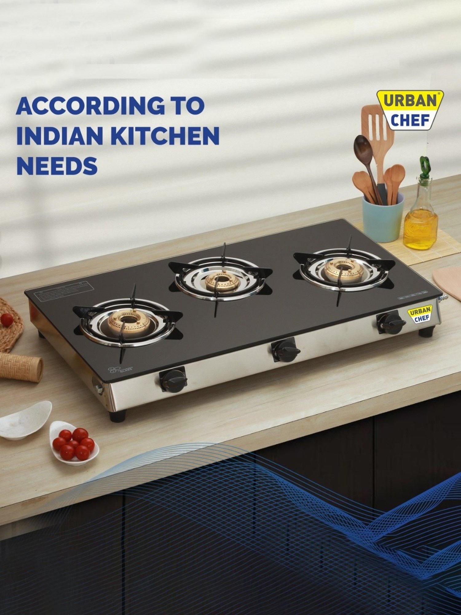 Urban Chef Gas Stove with 3 Burners ( Black )