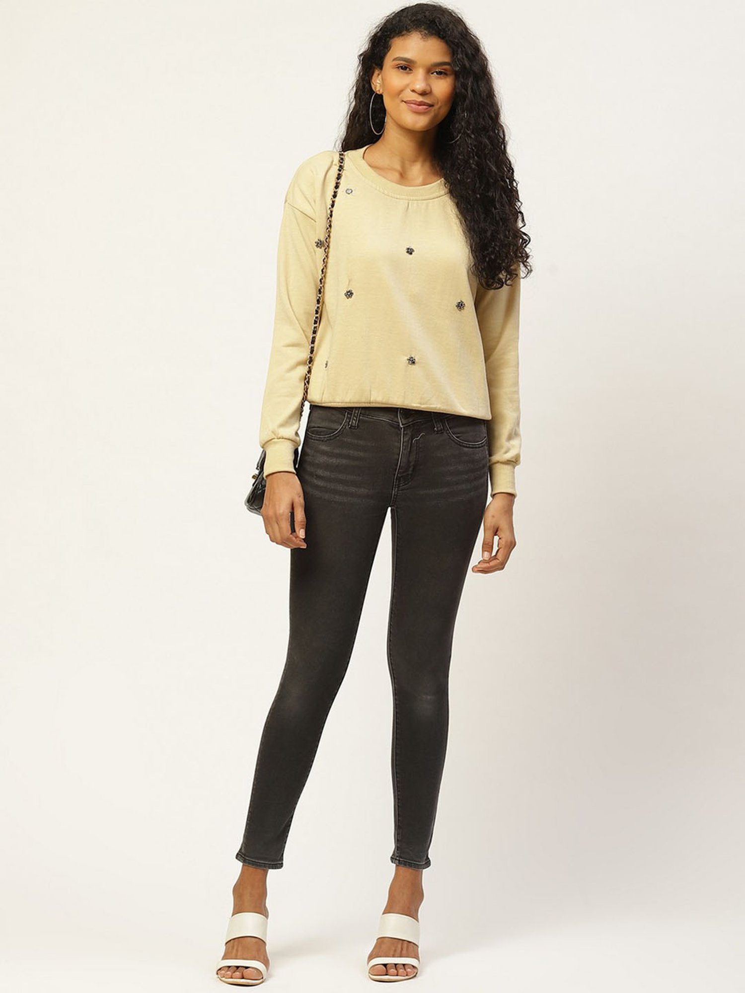Belle Fille Beige Embellished Sweatshirt