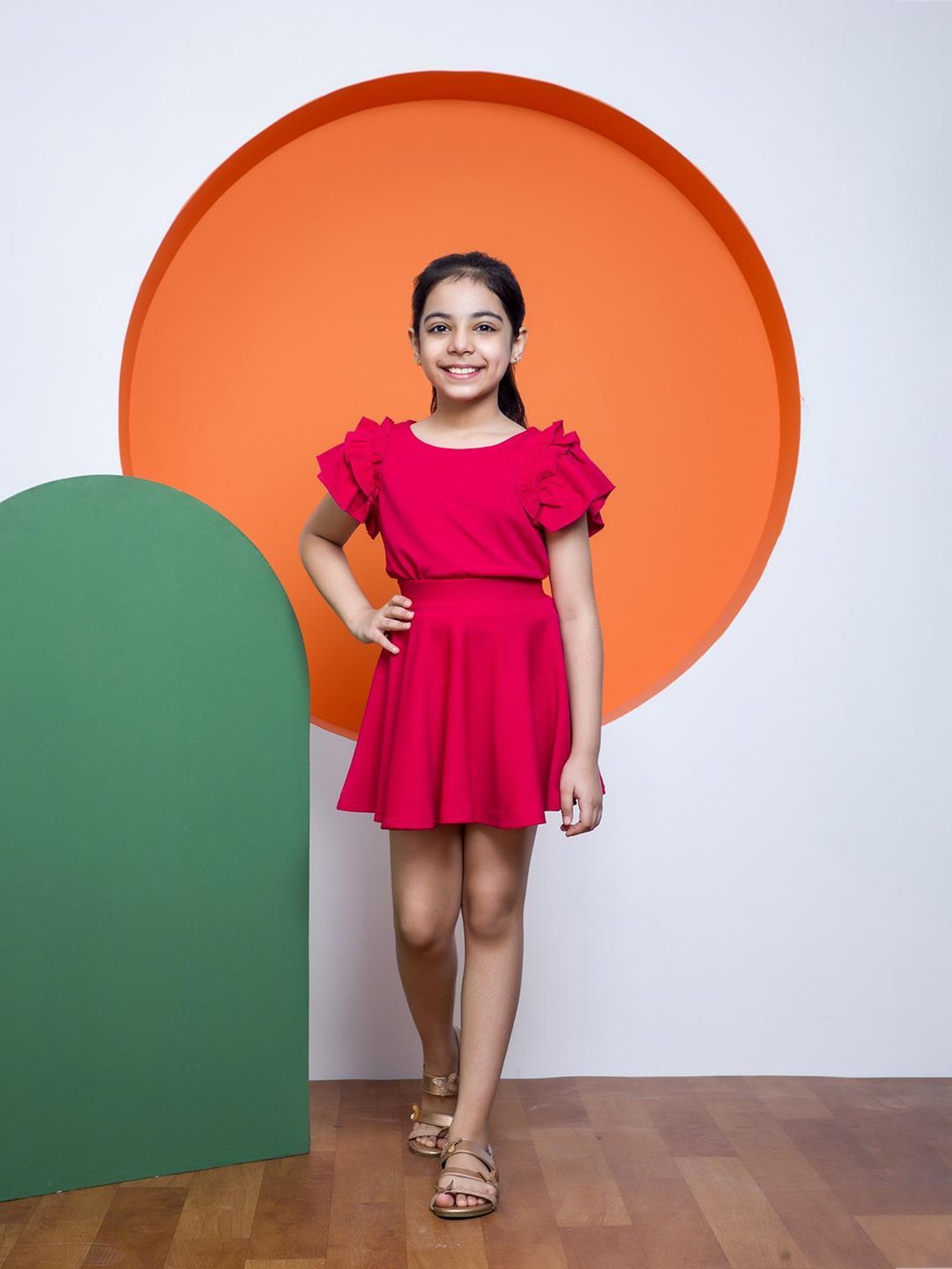 NEUDIS Kids Pink Solid Top with Skirt