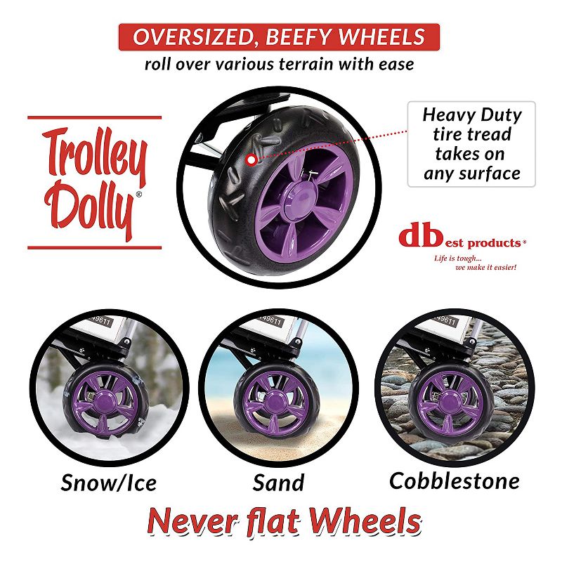 dbest products Foldable Collapsible Grocery Shopping Cart Rolling Utility Wagon Trolley Dolly with Oversized Wheels, Purple