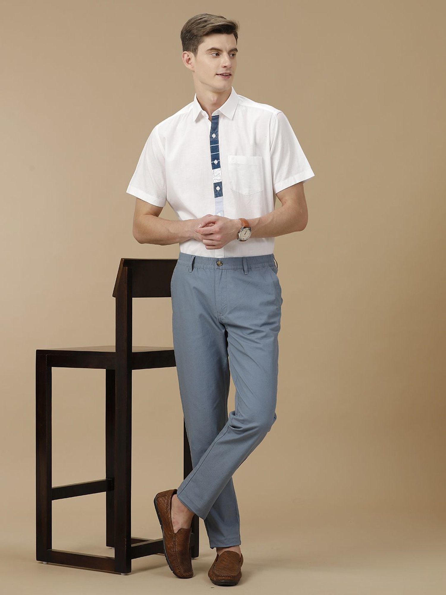 Cavallo By Linen Club White Linen Contemporary Fit Shirt