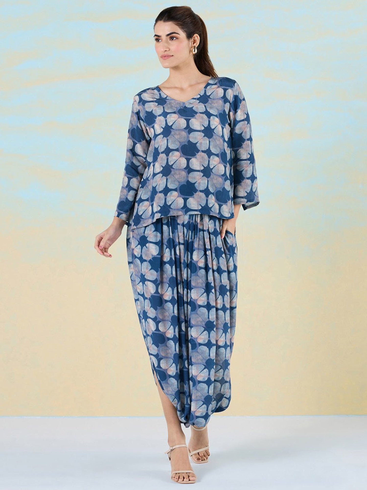 navyasa by liva Blue Top & Dhoti Pants Set
