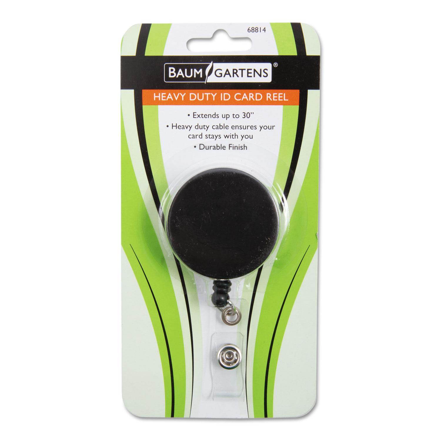Baumgartens Large ID Badge Reel Hvy-Duty Cord/Clip 30" Black/Chrome 68814