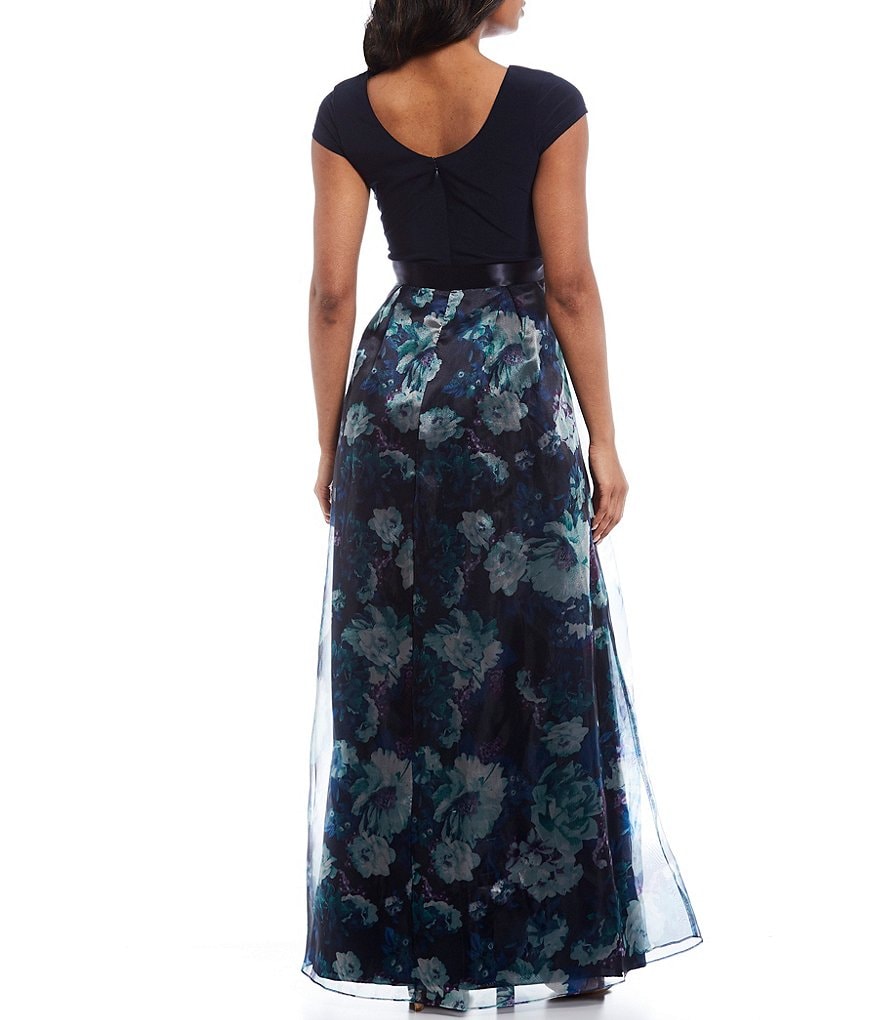 Ignite Evenings Floral Organza Cap Sleeve Bow Detail Gown