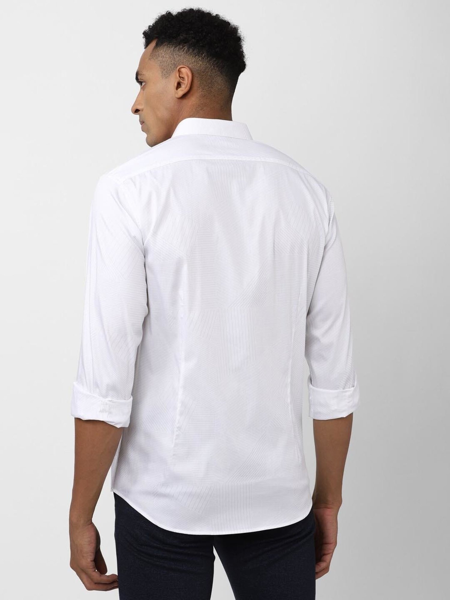 V Dot White Slim Fit Self Pattern Shirt