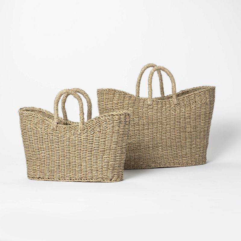 16" x 6" x 13" Tapered Oval Seagrass Braided Basket Natural - Threshold™ designed with Studio McGee