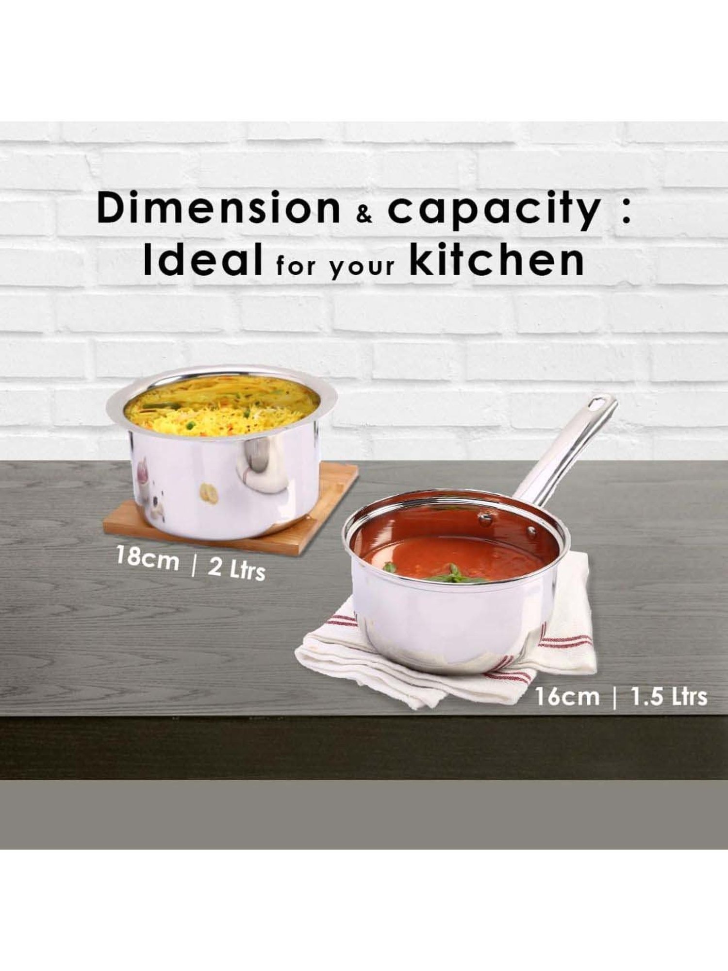 HAZEL Silver Induction Bottom Tope Stainless Steel Patila - 17.7 cm (2500 ml)