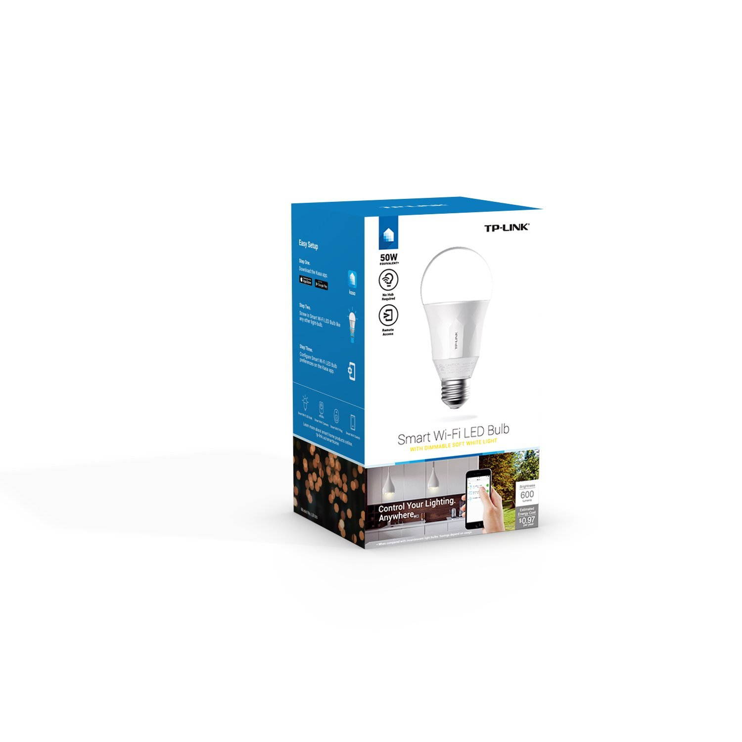 TP-Link Smart LED Light Bulb, Wi-Fi, Dimmable White, 50W Equivalent, Works with Amazon Alexa, 1-Pack (LB100)