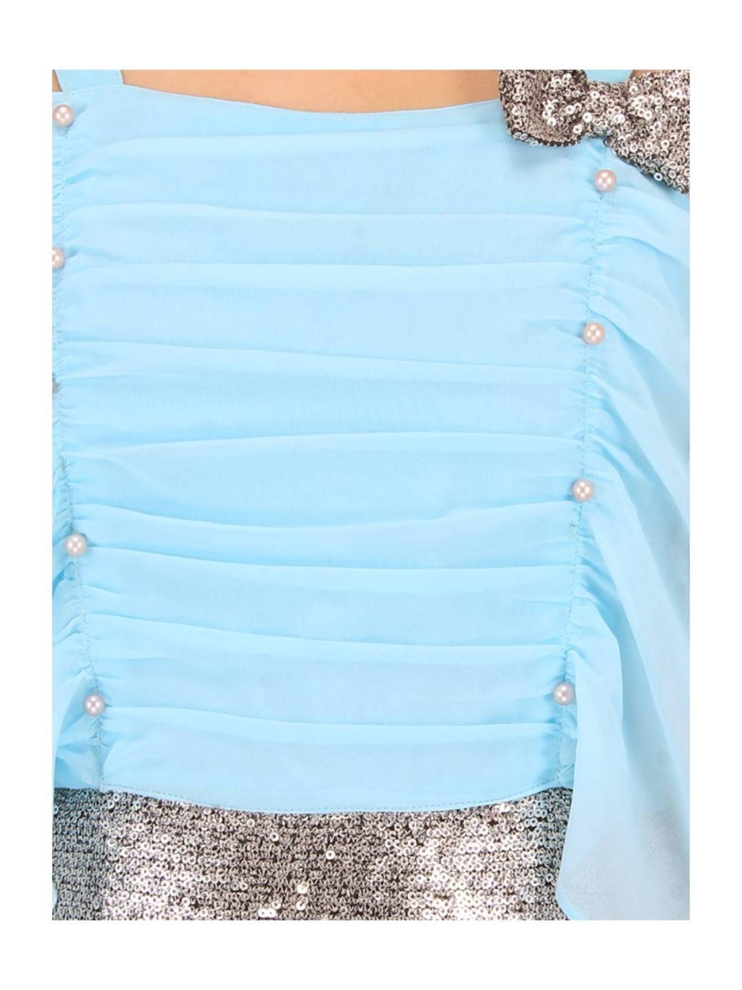 Cutecumber Kids Aqua Blue & Grey Embellished Shift Dress with Hairband