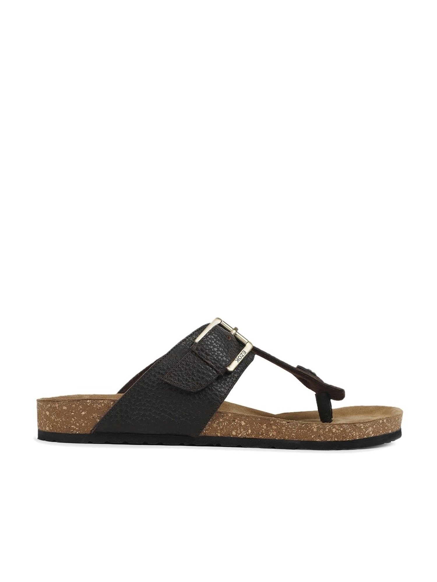 EZOK Men's Brown T-Strap Sandals