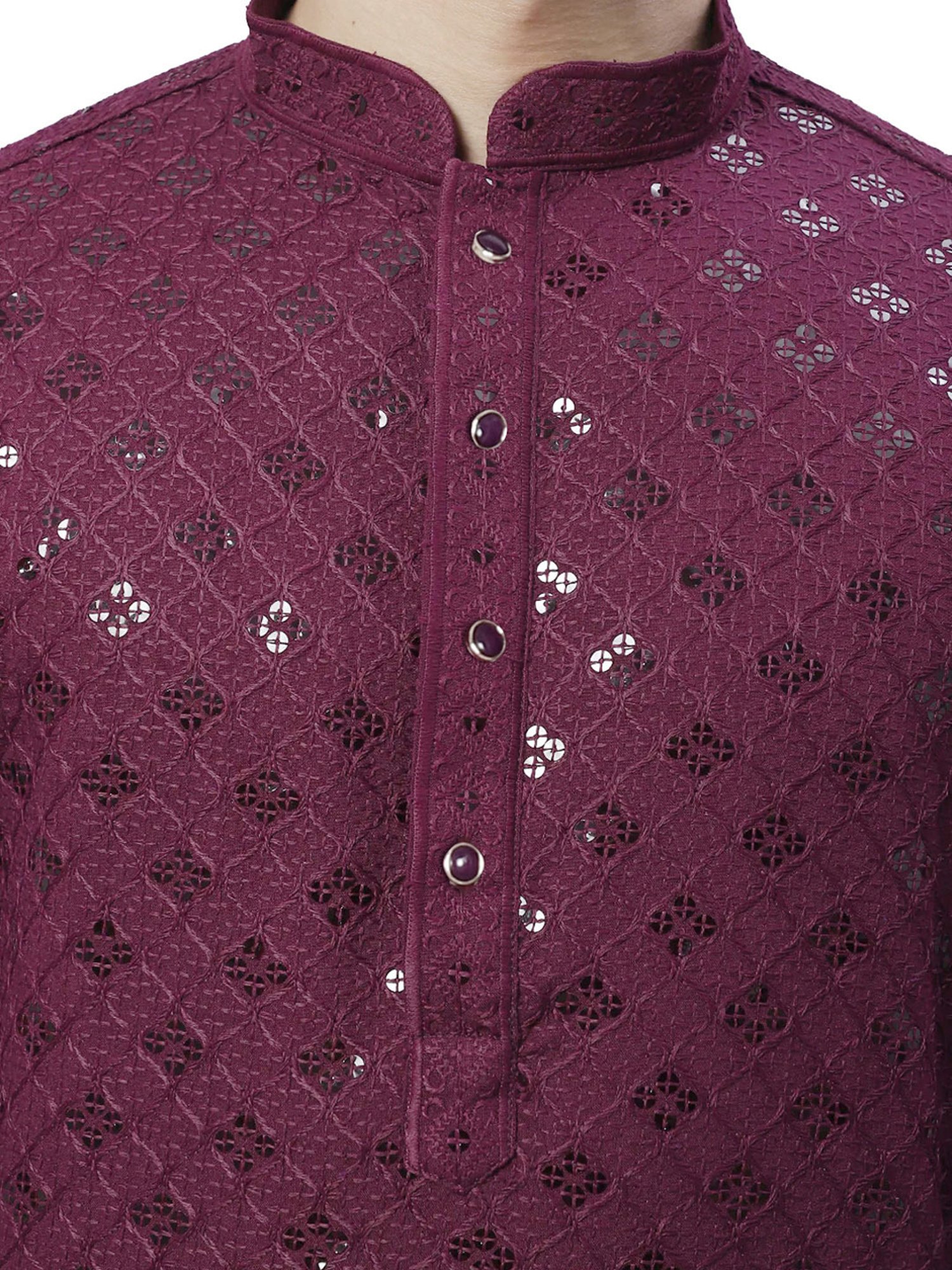 SG LEMAN Wine Regular Fit Embroidered Kurta & Pyjamas Set