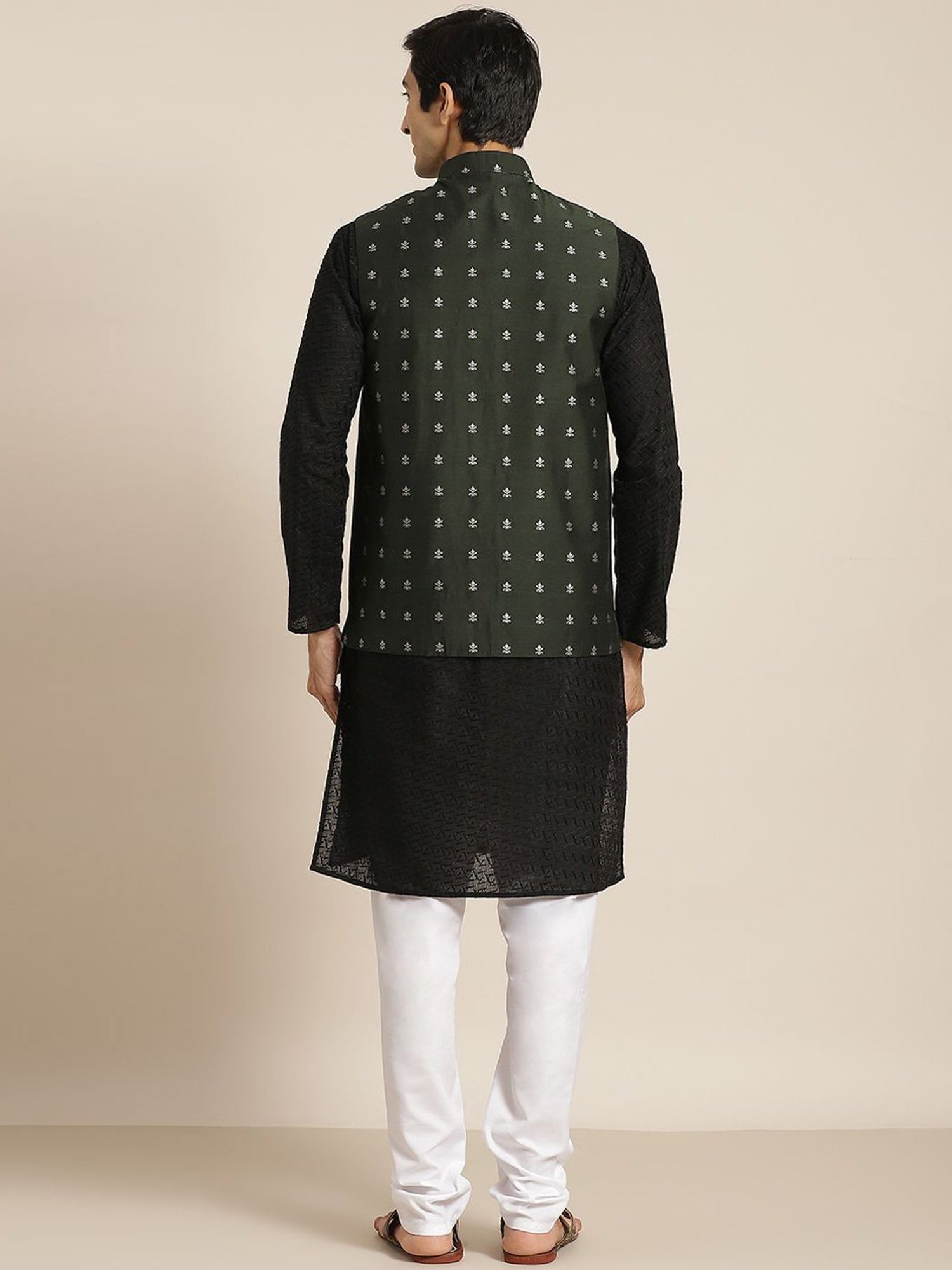 Sojanya Black & Green Regular Fit Embroidered Kurta Set With Jacket