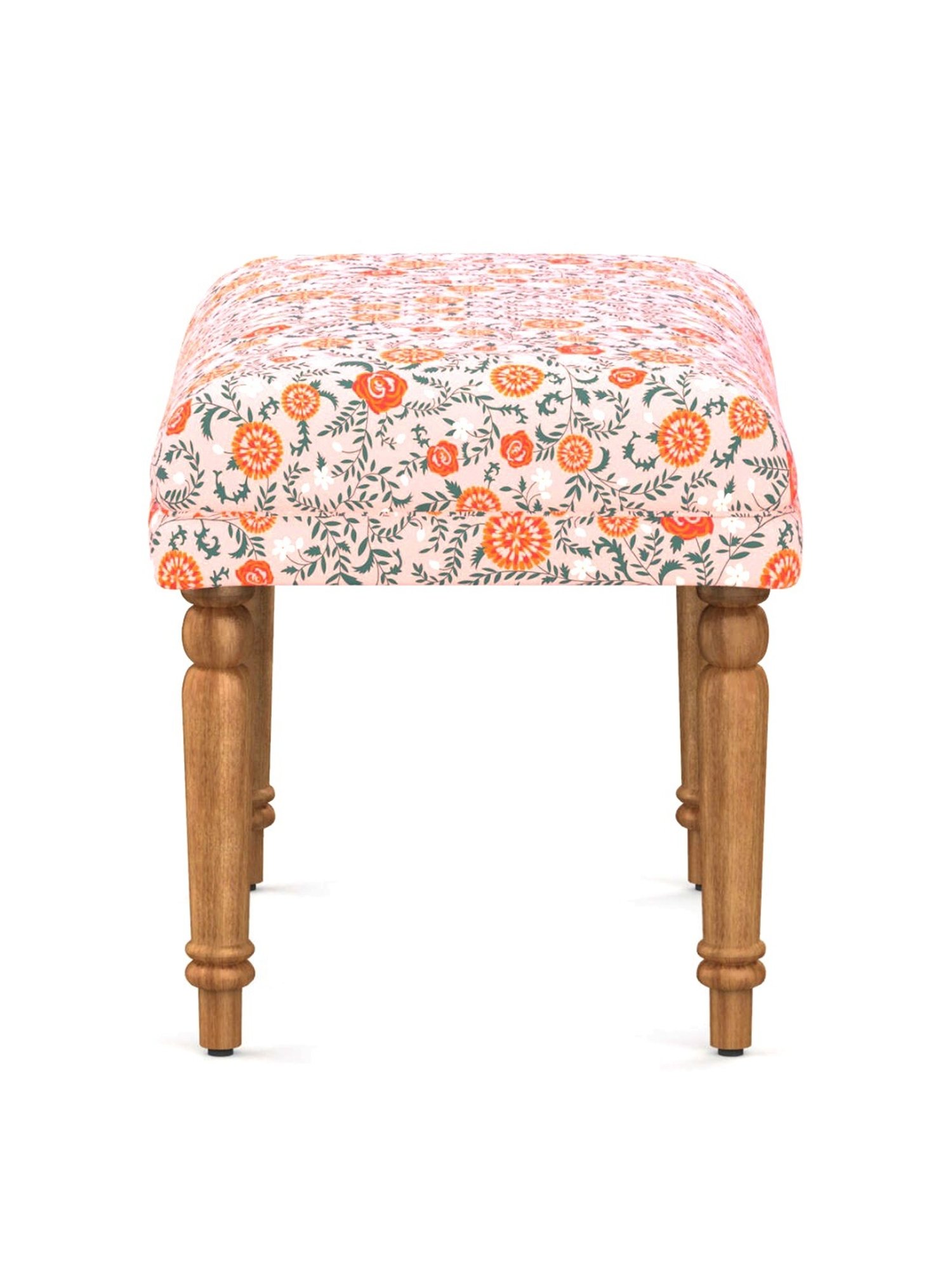 Chumbak Nawaab Earthy Floral Pink Peach Sheesham Wood Small Bench