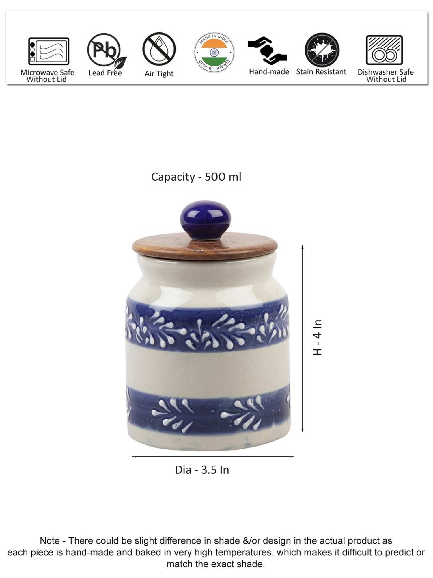 VarEesha Blue Ceramic Jar with Wooden Lid - Set of 2