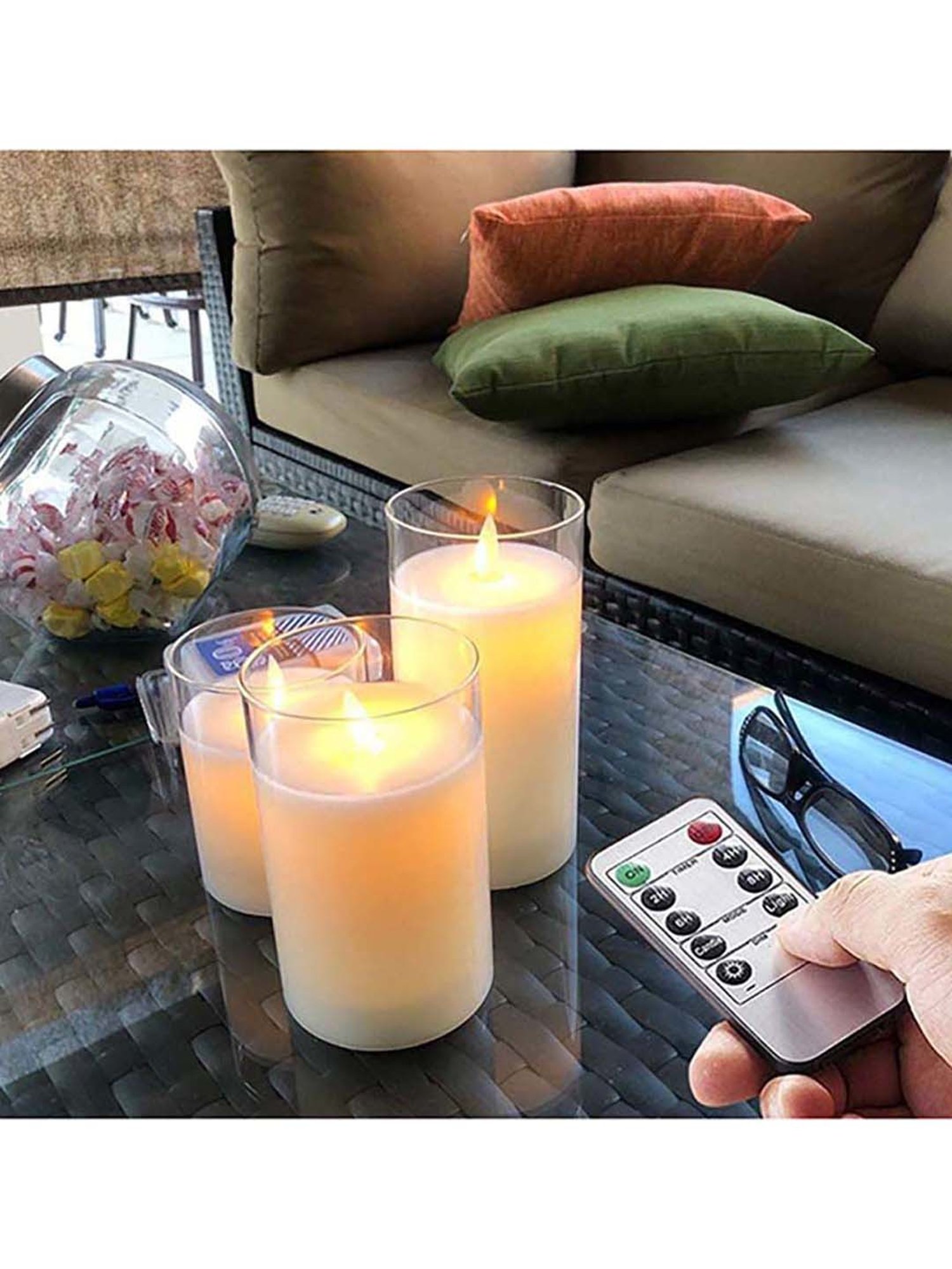 Xergy Glass Battery Operated Flameless LED Candles with Remote - Set of 3 (White)