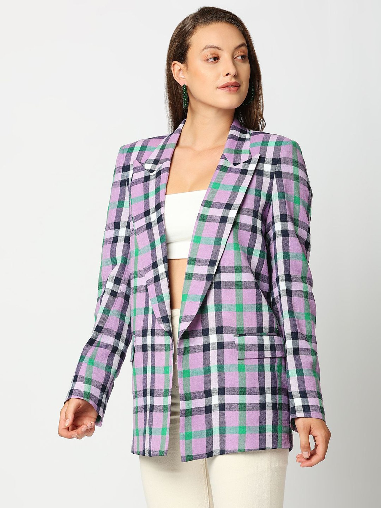 Remanika Purple Pure Cotton Chequered Jacket
