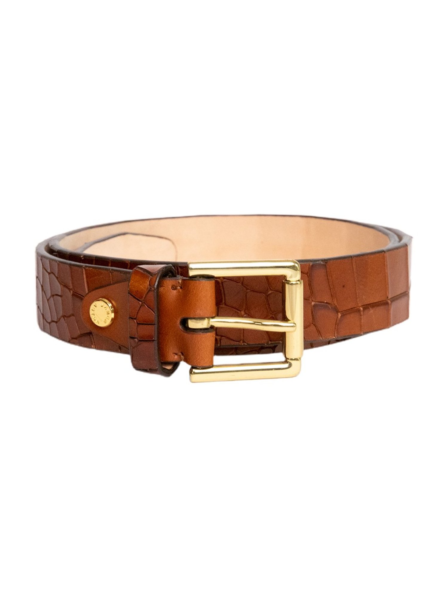 James Aston Brown Textured Leather Casual Belt for Women
