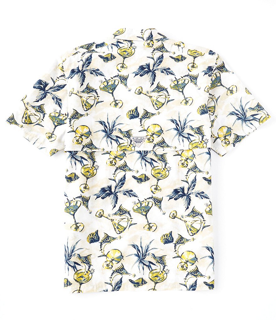 Columbia PFG Trollers Best Americana Fish Print Vivid Blue Short-Sleeve Woven Shirt