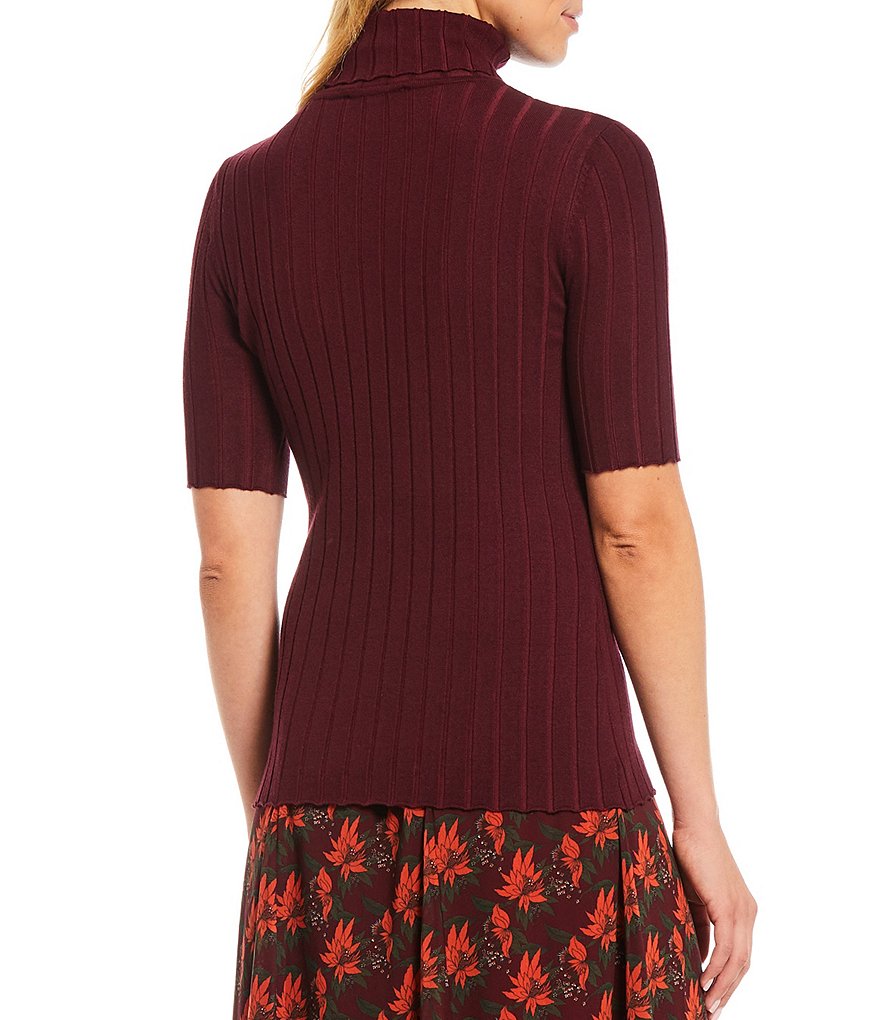 Julie Brown Twiggy Stretch Knit Turtleneck Short Sleeve Pullover Top