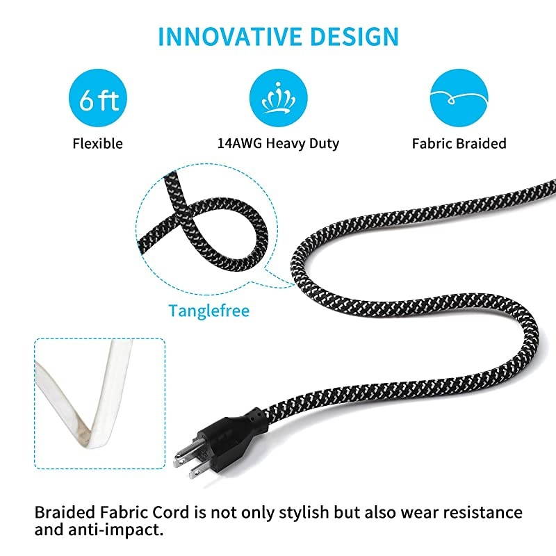 Strip Surge Protector 5 outlets Metal Heavy Duty Extension Cord 6 ft,5 Independent switches with one Master Switch, SGS Certified,Black