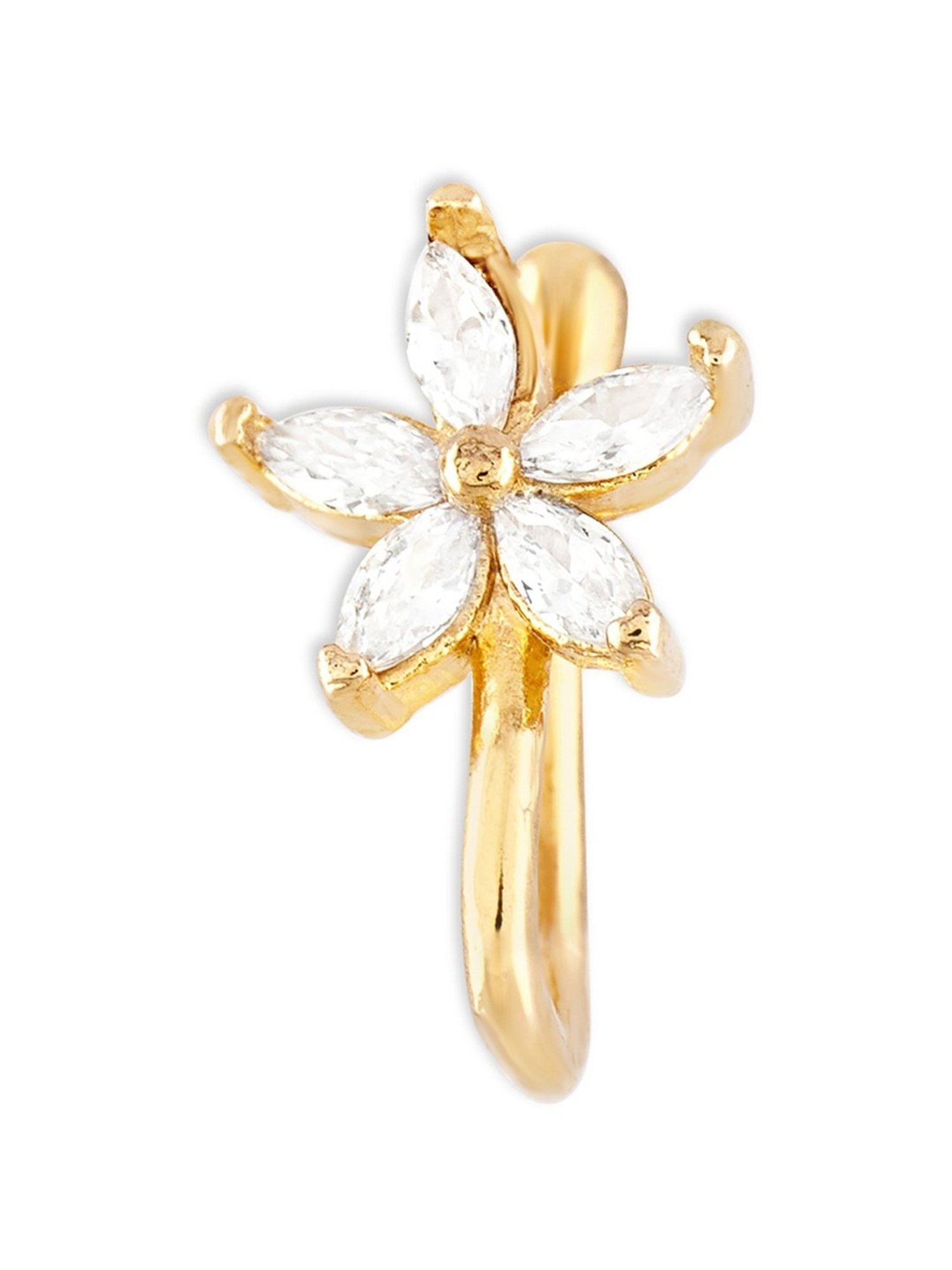 Zaveri Pearls Gold Tone Cubic Zirconia Flower Contemporary Brass Clip On Nose Pin-ZPFK17174