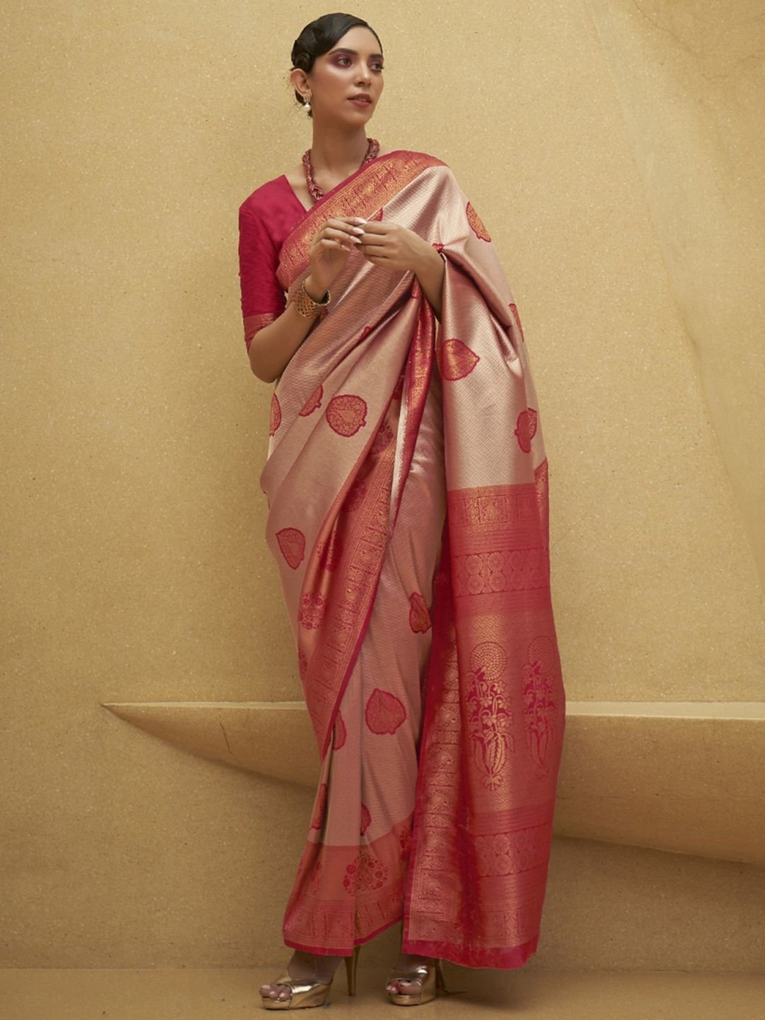 Elora Red Woven Saree With Unstitched Blouse