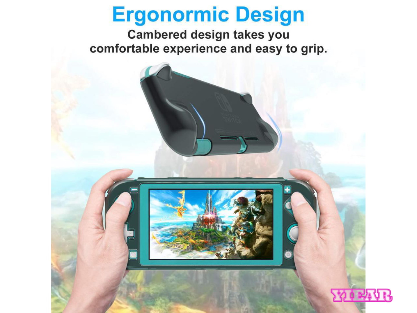 Crystal Clear Cover Case for Switch Lite, Ultra Slim Clear Hard PC Protective Case for Nintendo Switch Lite with a Glass Screen Protector and 8 Thumb Grips Caps(Grey)