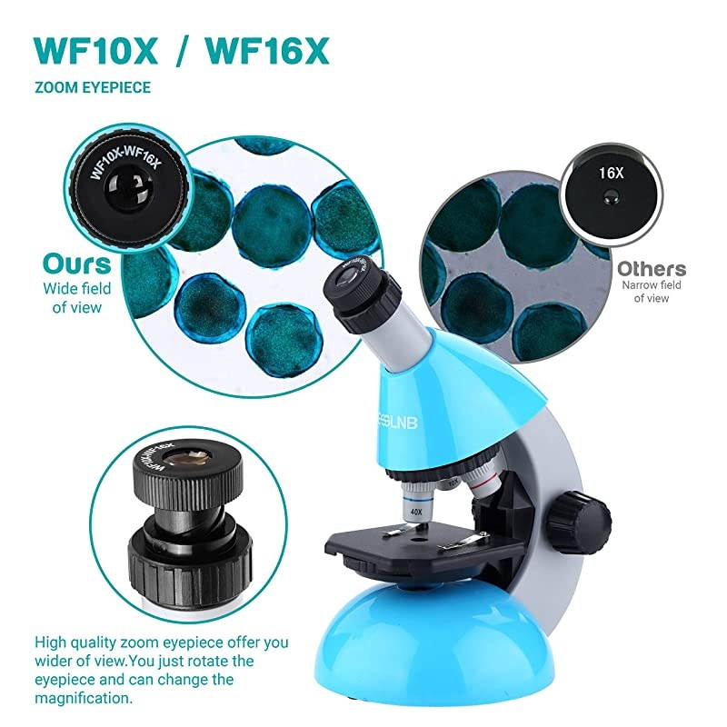 Kids Microscope with Science Microscope Kits for Kids 40X640X LED Beginners Microscope with Kids Science Slides Kid Microscope with 10X16X Zoom Eyepiece and Eyecup