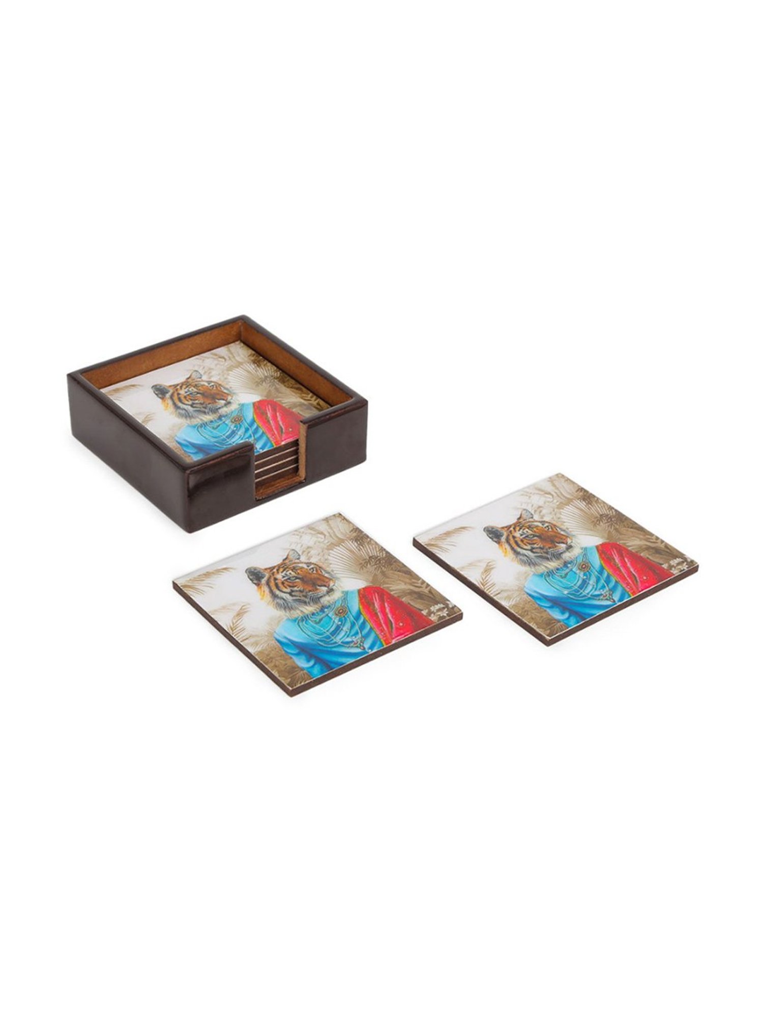 Home4U Quirky Kingdom Animal Print Multicolor Engineered Wood Coaster (6 Pcs)