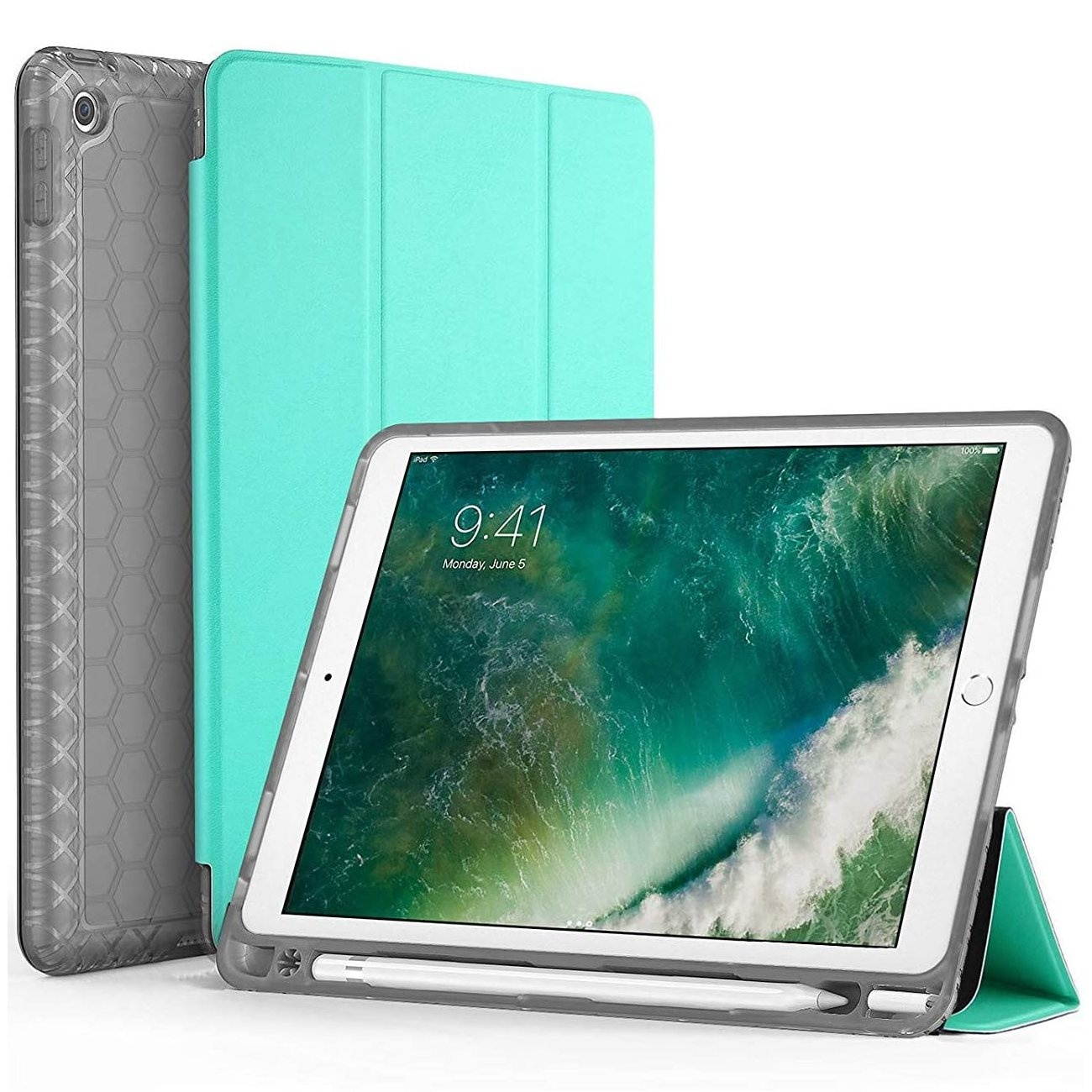 Smart Folio Case with Built-in Apple Pencil Storage for iPad 9.7-inch (2018/2017) - Aquamarine
